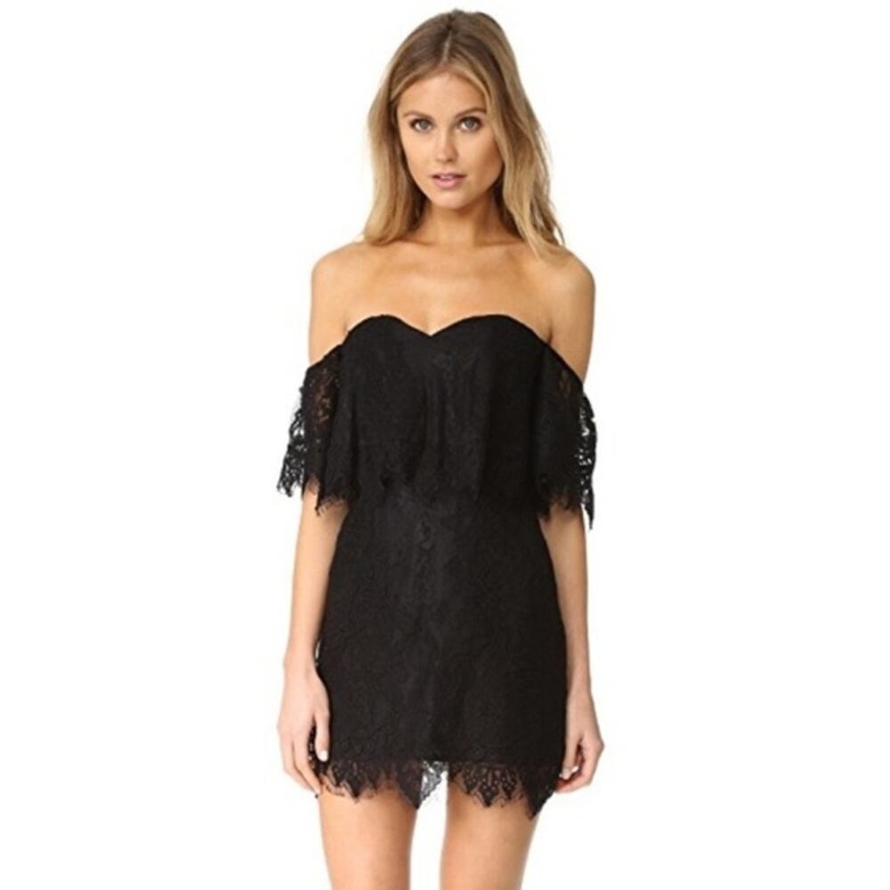 Lovers and Friends Black Lace Off The Shoulder Dress Sweetheart Neck Size Small